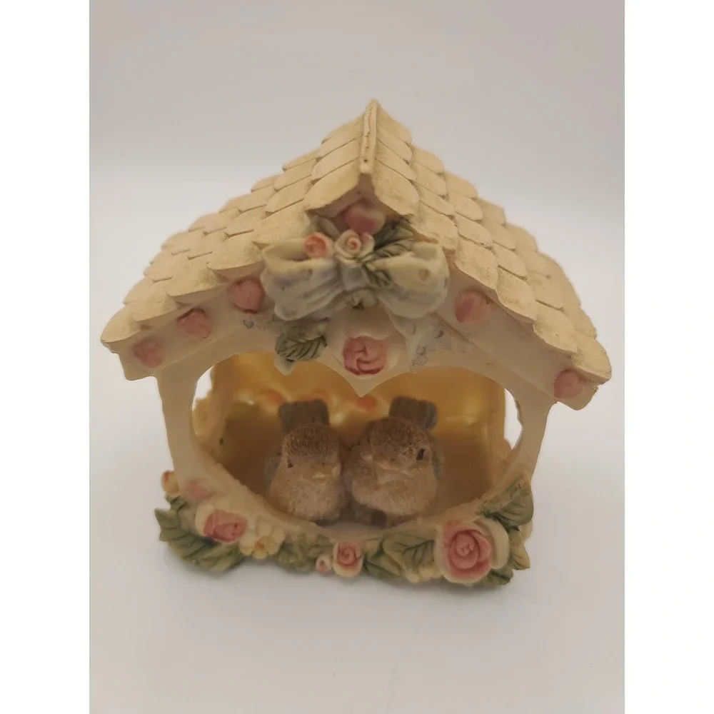 Vintage Cheerful Reflections Love Birds Birdhouse Figurine